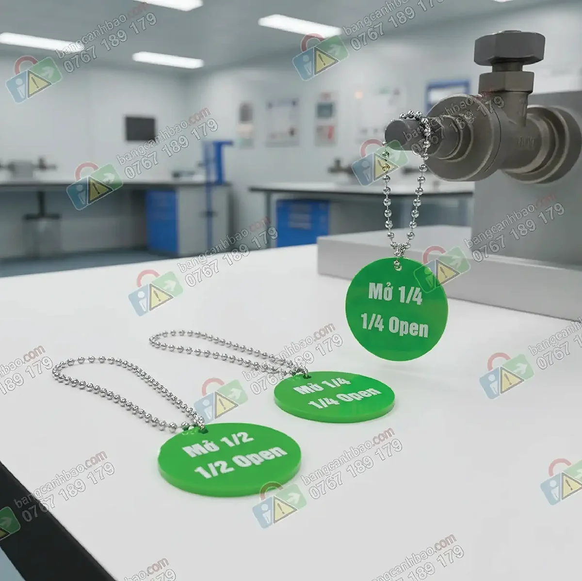 Thẻ Đóng Mở Trạng Thái Van 1/2 – 1/4 Open - In UV Cao Cấp, Chịu Nước, Bền Màu